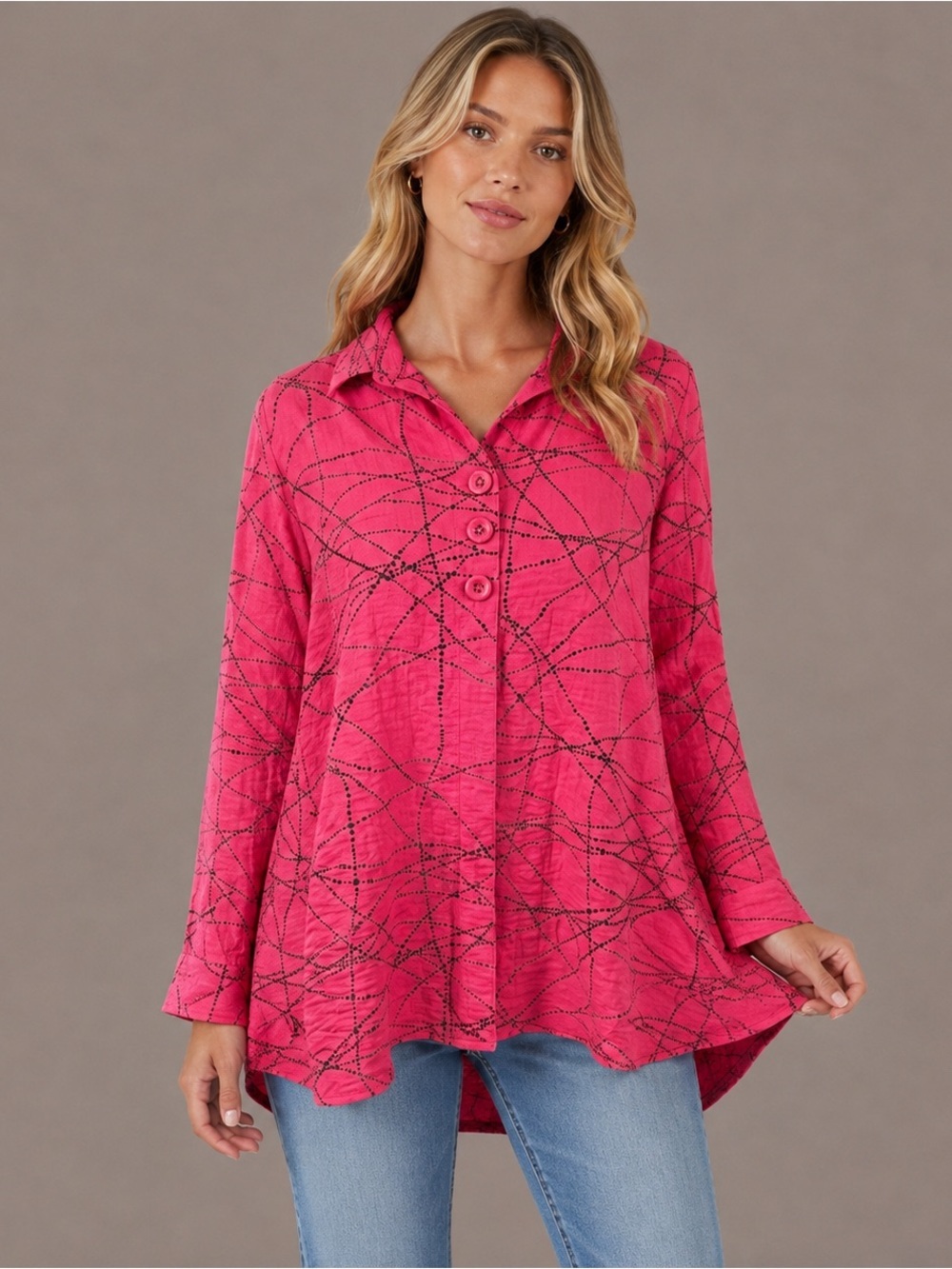 Habitat Clothes to Live In Artsy Pink Dot Striped Button Shirt Relaxed Size XS